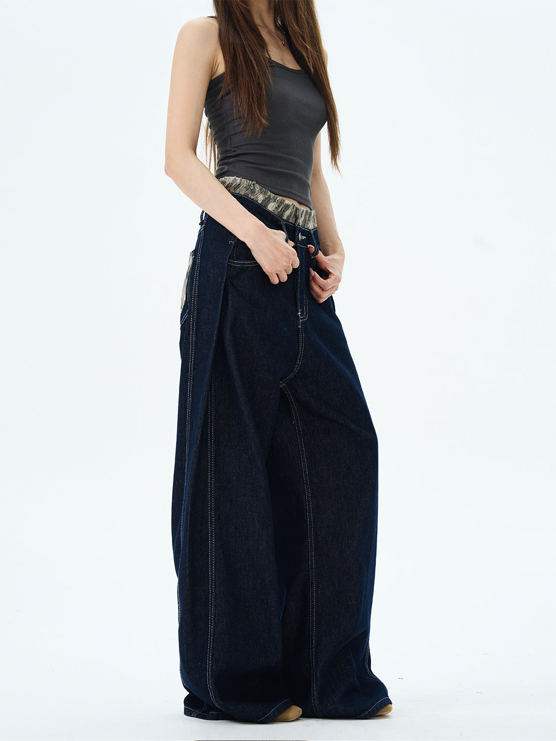 Camo Lined Wide Leg Jeans