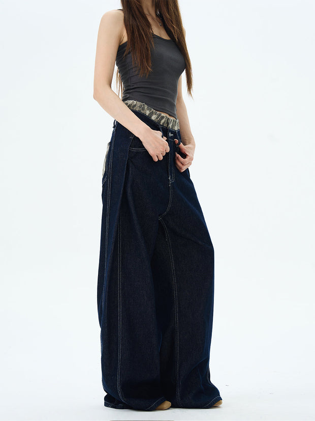 Camo Lined Wide Leg Jeans