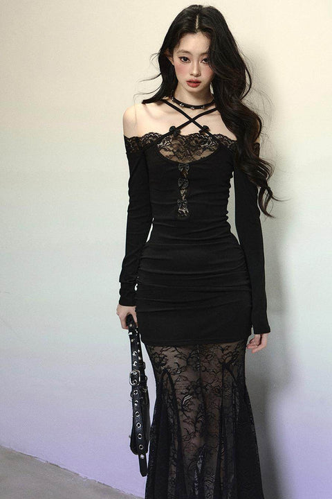 Elegant Lace Halter Long Dress - My Store