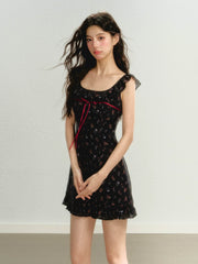 Flutter Sleeve Strap Floral Dress - My Store