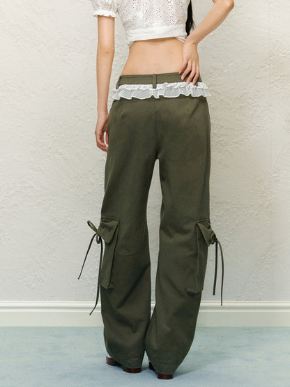 Lace Trim Pocket Bow Trouser Pants