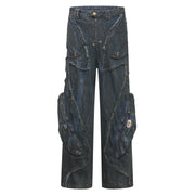 Wide Leg Raw-edge Cargo Denim Jeans