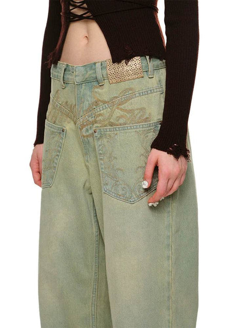 Distressed Washed Green Wide-Leg Jeans - My Store