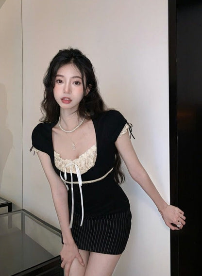 Lace Trim Bow Top