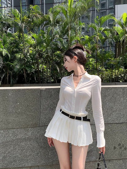 Belted White Skirt