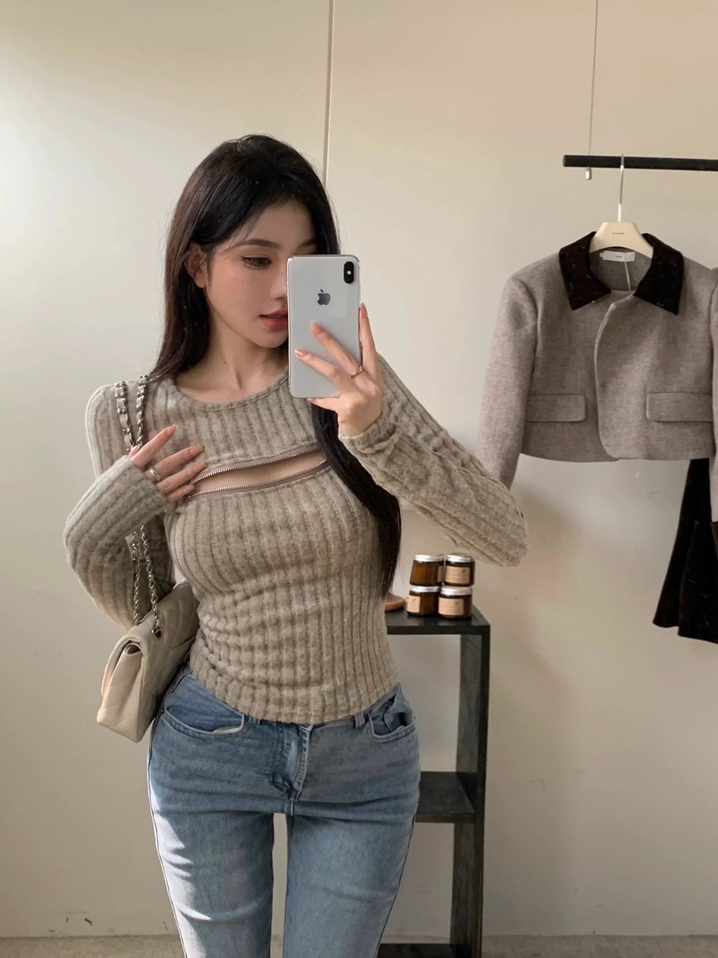 Zipper Long Sleeve Top