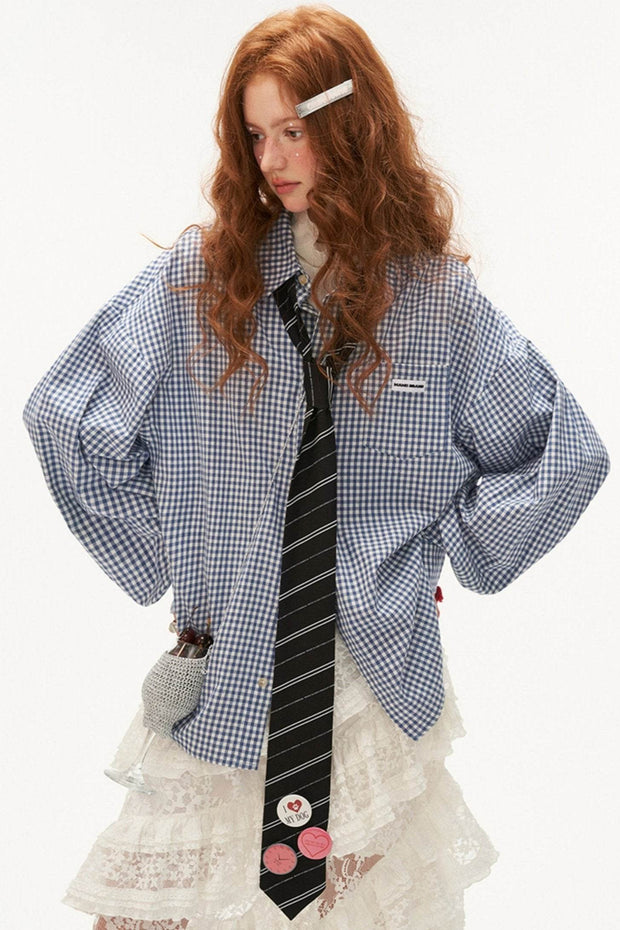 Temperament Plaid Shirt With Tie - My Store