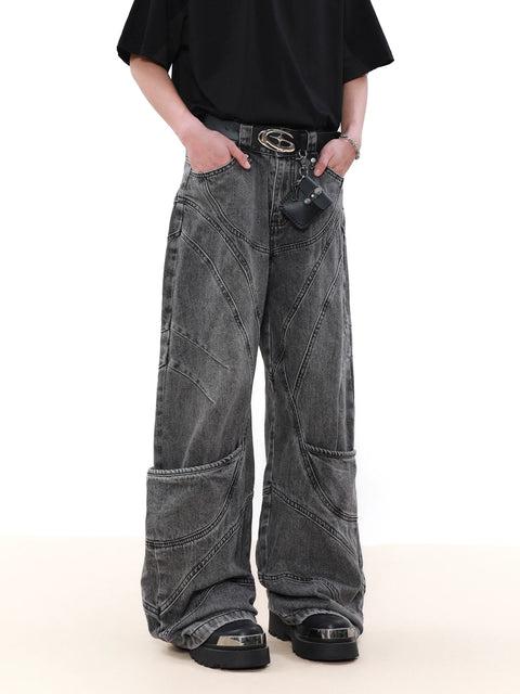 Wash Wide-Leg Straight Denim Jeans