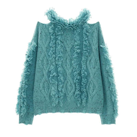 Leak Shoulder Destraction Tassel Sweater - My Store