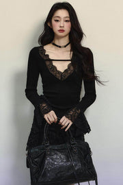 Delicate Lace Trim Knit Top - My Store