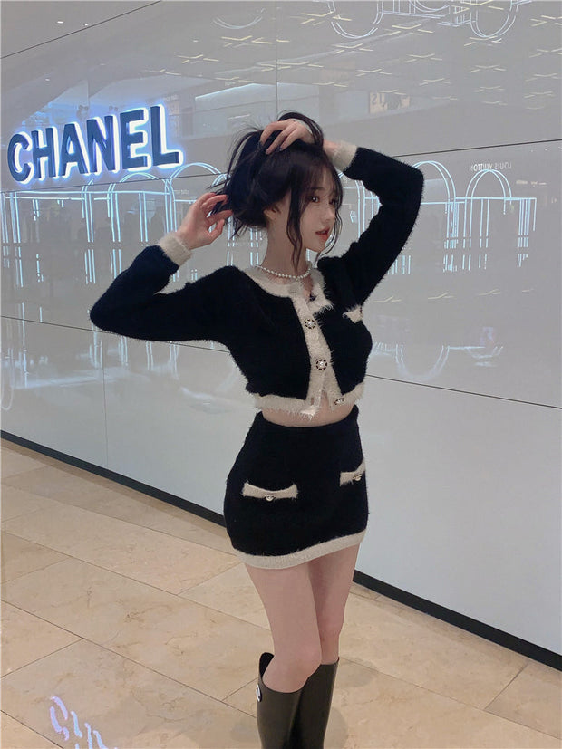 Soft Cashmere Knitted Top & Skirt Set