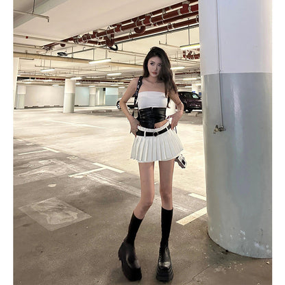 Belt Pleated Shorts Skirt