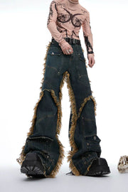 Frayed Studded Denim Jeans - My Store