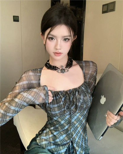Blue Plaid Top