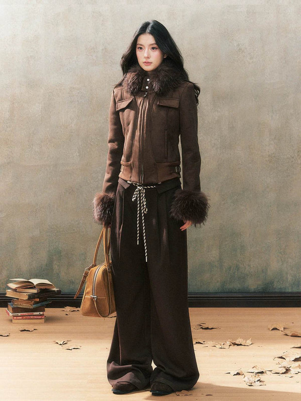 Fur Collar Hooded Shearling Jacket - My Store