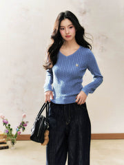 Blue V-Neck Sweater Top - My Store