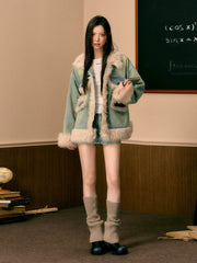 Denim Fuzzy Trim Jacket - My Store