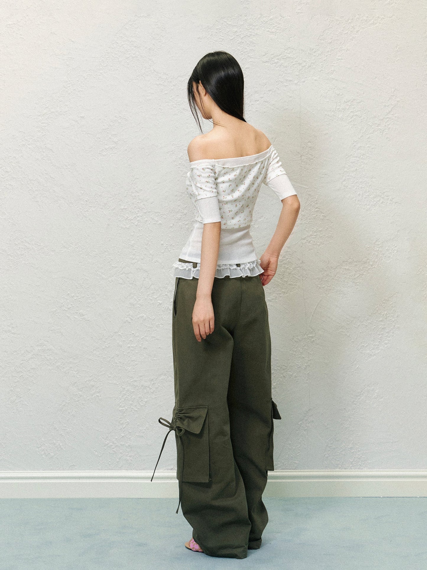 Lace Trim Pocket Bow Trouser Pants