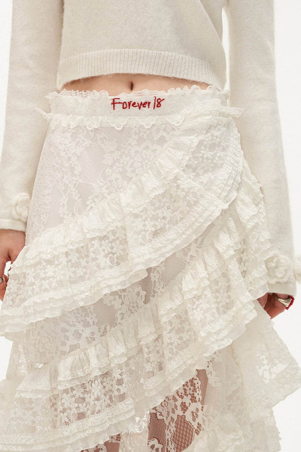 White Lace Layered Midi Skirt - My Store