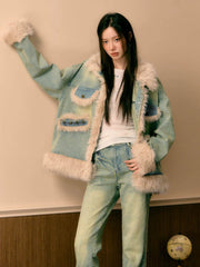 Denim Fuzzy Trim Jacket - My Store