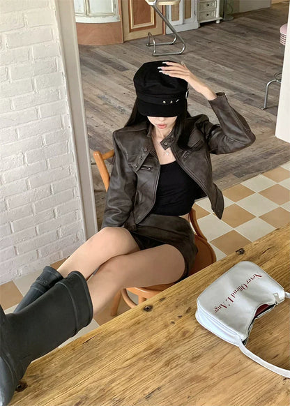 Leather Jacket & Skirt