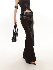 Strap Belt Set Flared Black Pants