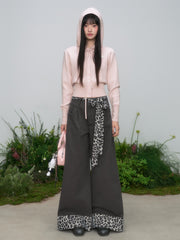 Leopard Print Cuff Casual Wide-Leg Pants