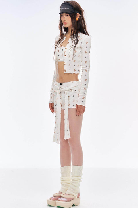 Floral Cardigan Lace Shorts Set-Up - My Store