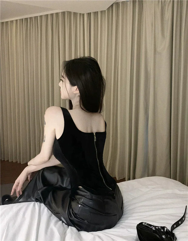 ベルベットトップス＆レザーパンツセット