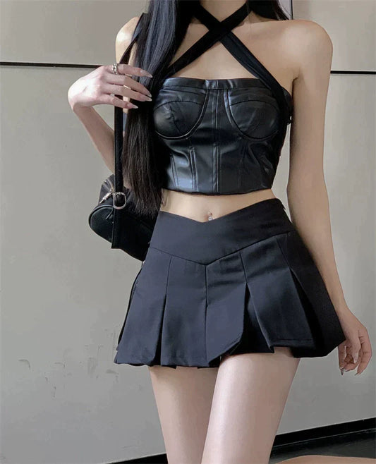 V Cut Pleated Skirt