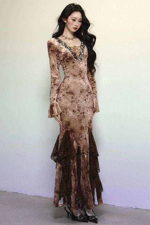 Deep V Mermaid Lace Dress - My Store