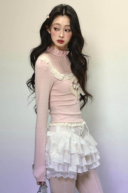 Slim Fit Lace Long Sleeve Top - My Store
