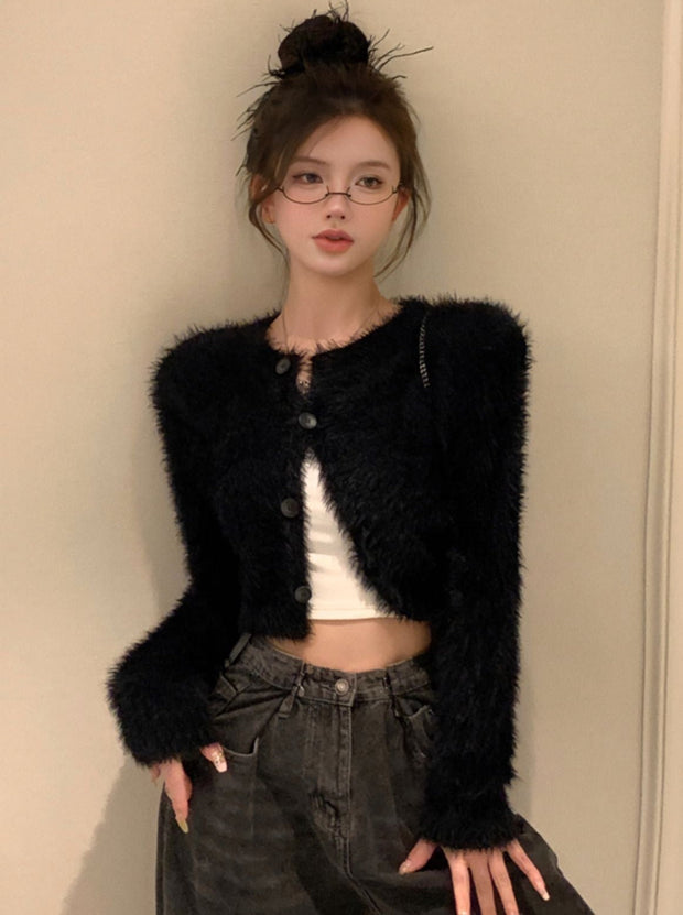 Cropped Fur Cardigan