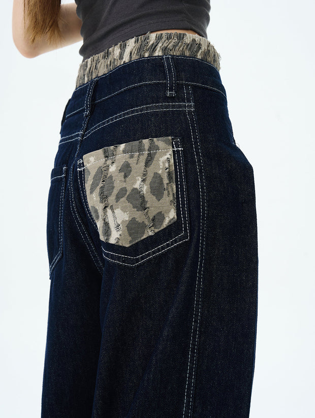 Camo Lined Wide Leg Jeans