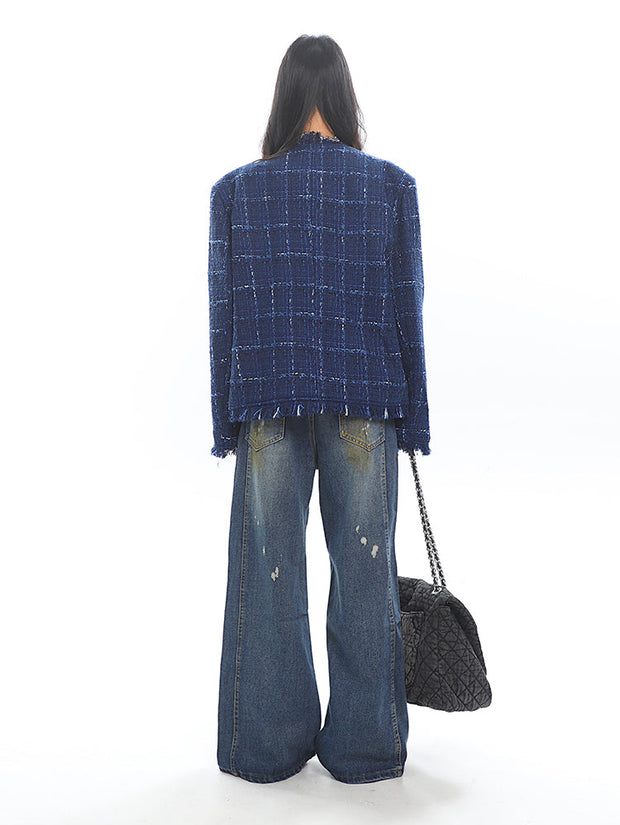 Blue Tweed Luxurious Style Jacket