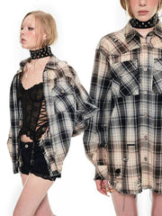 Black & White Distressed Plaid Shirt - My Store