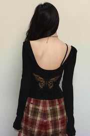 Crimson Lace Embroidered Backless Sweater - My Store