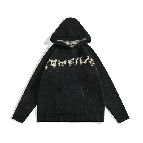 Oversize Embroidery Knit Hoodie