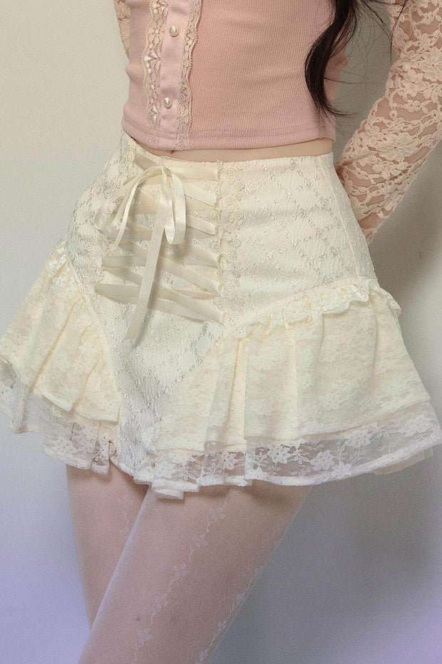 Ballet Aesthetics Irregular Lace Skirt - My Store