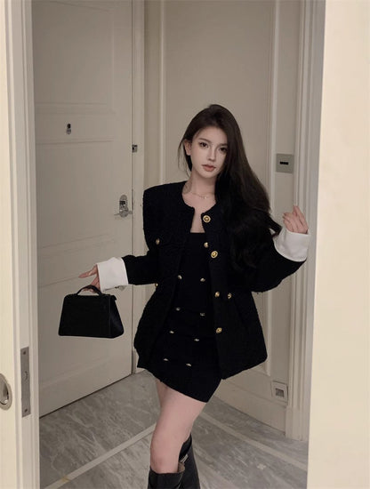 White Cuff Jacket & Tweed Dress Set