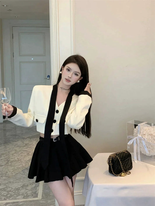 White Jacket Scarf & Skirt Set