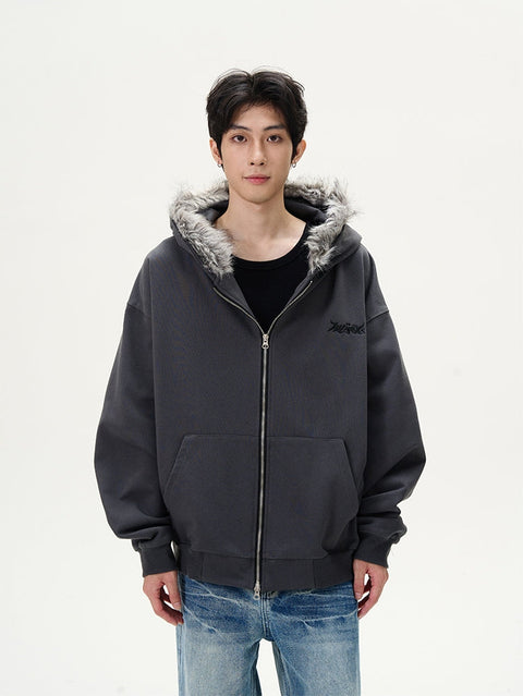 Oversize Fur Neck Zipper Hoodie