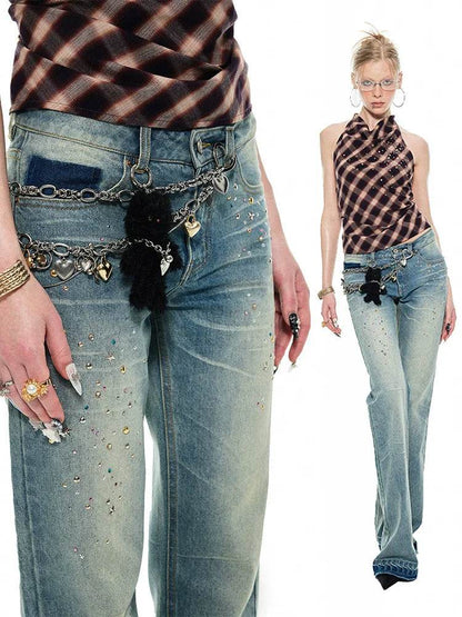 Blue Studded Denim Pants - My Store