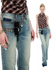 Blue Studded Denim Pants - My Store