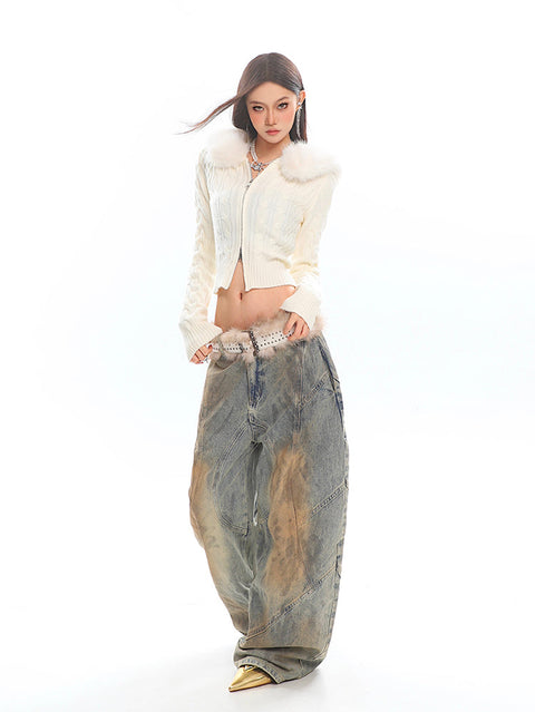 Fur Hooded Cropped Cardigan