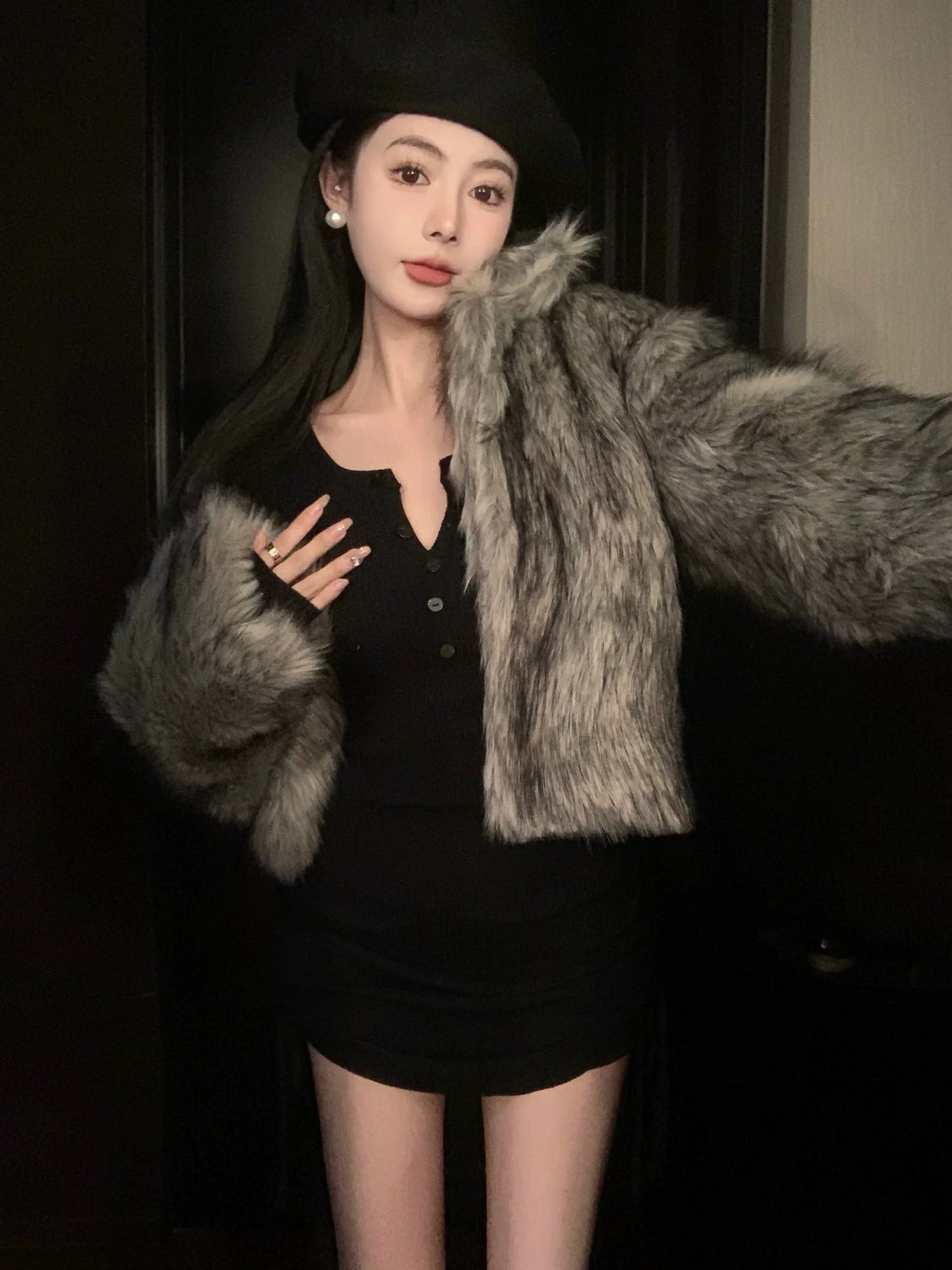 ルーシュロングスリーブドレス