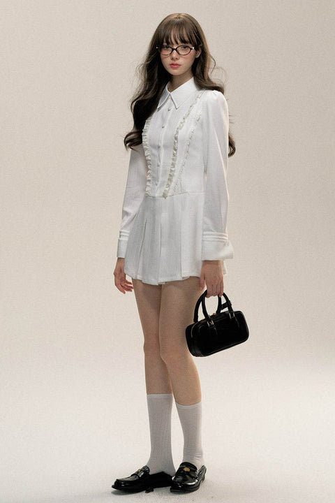 College Pleated Shirt Dress - My Store