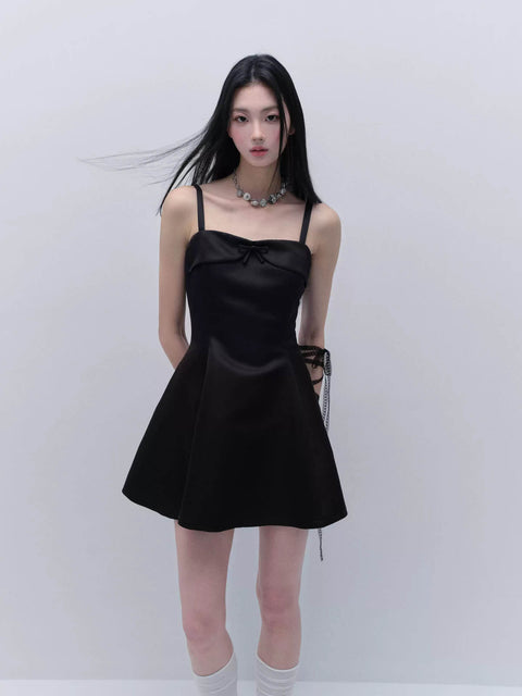 Fragile Heart Satin Black Dress - My Store