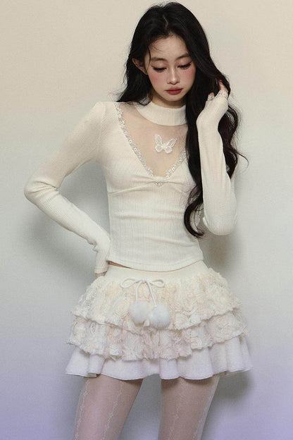 Lace V-Neck Knit Top - My Store