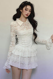 White Lace Fitted Short Dress - My Store